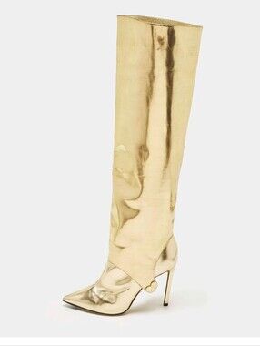 Jimmy Choo Hurley Metallic Chrome Gold Convertible Boots Size 38 8US